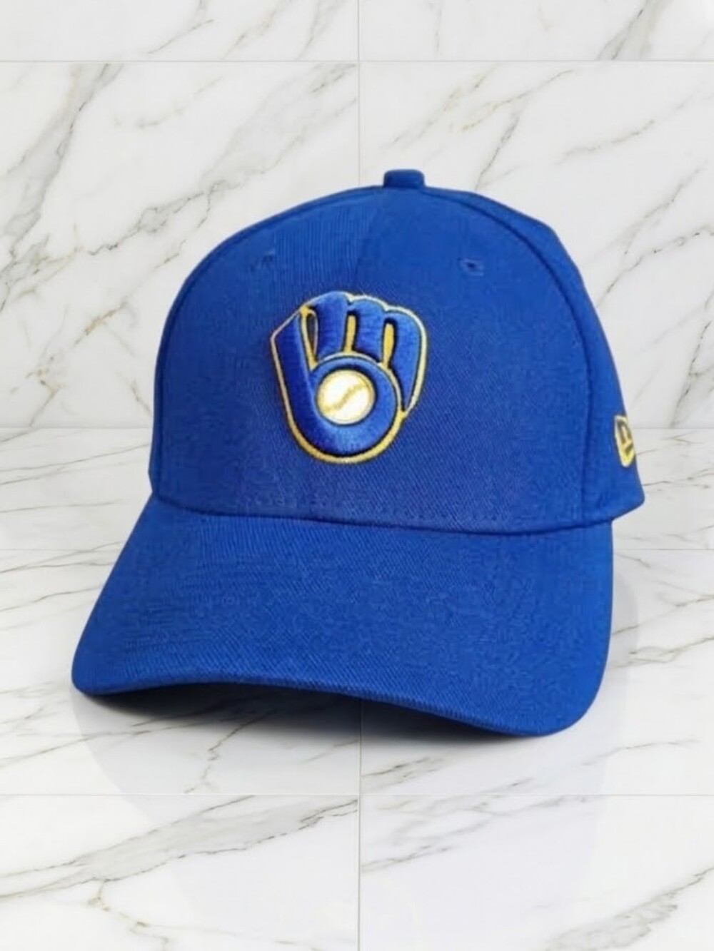 Milwaukee Brewers New Era 39THIRTY Stretch Fit Hat – Blue & Yellow (S/M)